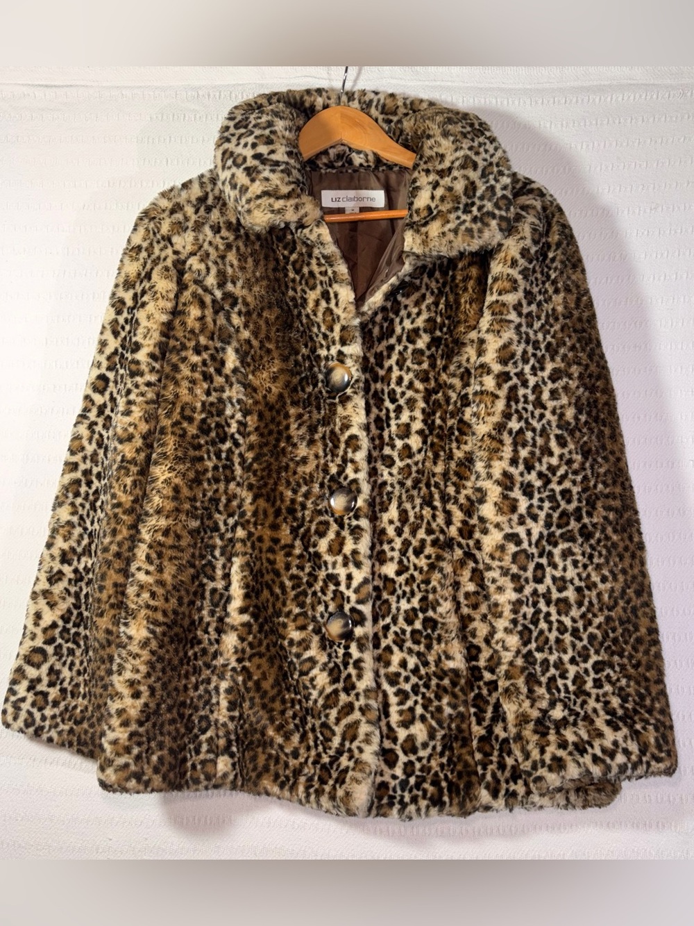 Liz Claiborne Womens Faux Fur Leopard Cheetah Print Coat Jacket Size M